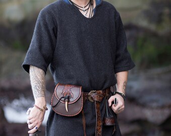 Wool Viking Tunic Garb Heavy Weight, Norse, SCA, HEMA, LARP Comic Con Knotwork Trim Long Sleeves Celtic Slavic Camping Reenactment