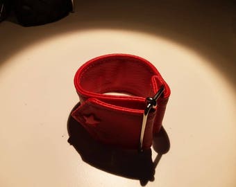 Red faux leather, Silver buckle bracelet