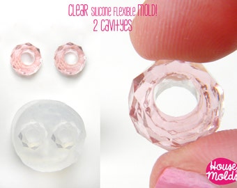 2 Cavityes Clear Mold for Crystal Facetes Drilled Beads ,Mold for 2 European Style Resin beads