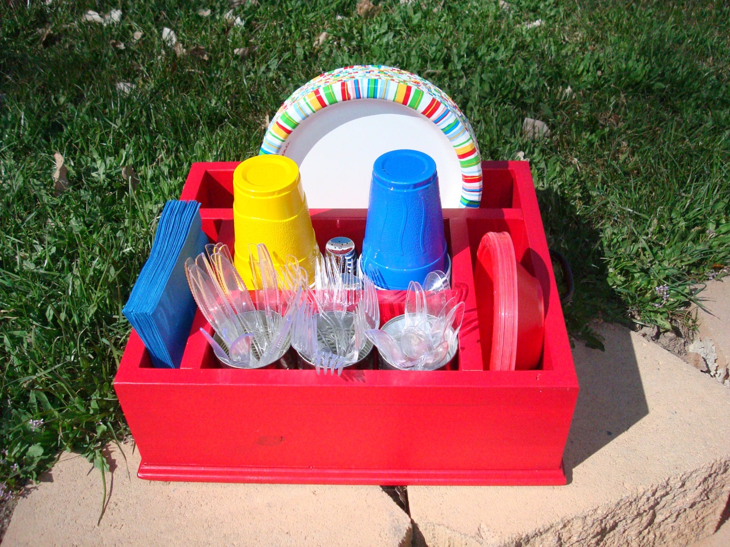 Red tableware utensil caddy organizer party decor for napkins Red tableware utensil caddy organizer party decor for napkins