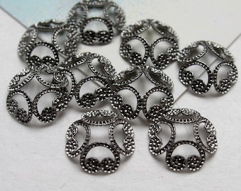 10 Antique Silver Filigree Style Bead Caps, Oxidized Silver Bead Caps, Lacey Silver Bead Caps