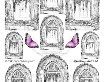 PaperWhimsy Digital Download Collage Sheet English Doors ATC ACEO Backgrounds Collage Art Digisheet 048