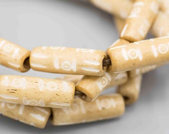 Carved Bone Tube Beads 24x8mm 9 Beads on 8" Strand SKU-BSS-48