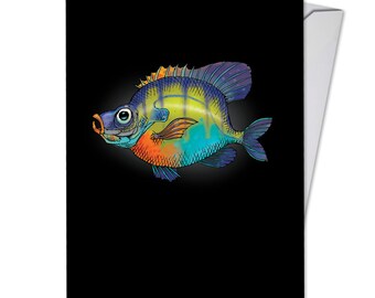 C6491ABDG Fishtoons: Birthday Card Featuring a Multi Colored Zany and Exotic Sea Creature, with Envelope.