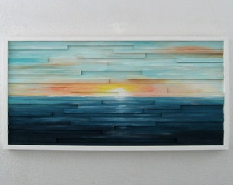 Abstract Landscape Painting on Wood - Abstract Wall Art - Sculpture - Wood Wall Art - Sunset Painting