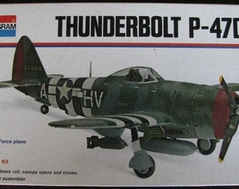 Model Airplane Thunderbolt P-47 Fighter Plane 1/48 scale kit Monogram Decals Army Air Force RAF Military Aircraft WWII Aviation