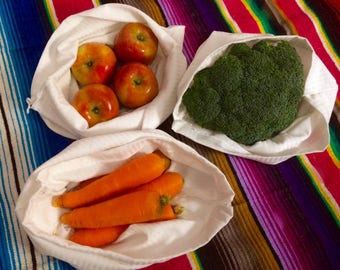 Reusable produce bags (3) // (3) Zero waste vegetable bags // Cotton shopping bag // cloth vegetable bag //Farmers market shoping bag //