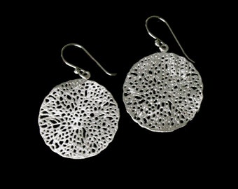 Eco Conscious Design, Modern Handmade Sterling Silver Dangle 'CORAL Sea Fan Earrings'