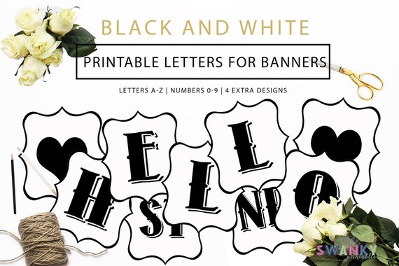 printable banner letters black and white letters make your