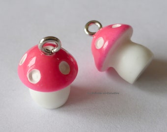 Set of 2 charms pink magic mushroom resin 12mm