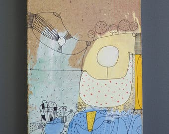 Hardboard placemats, painting, painting, art brut