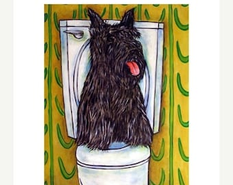 Scottish Terrier in the Bathroom Dog Art Print