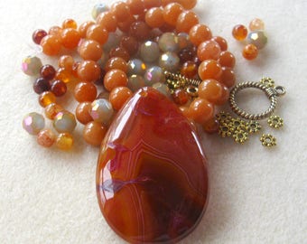 Red Agate, Red Aventurine, Glass Beads, Necklace Kit, Jewelry Making Beads, DIY Jewelry Kit, Bead Kit, Gemstone Beads, Craft Supplies