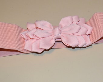Flower cinch Bow belt, Wide elastic stretch corset belt, Peach stretch belt, Wedding belt, one size