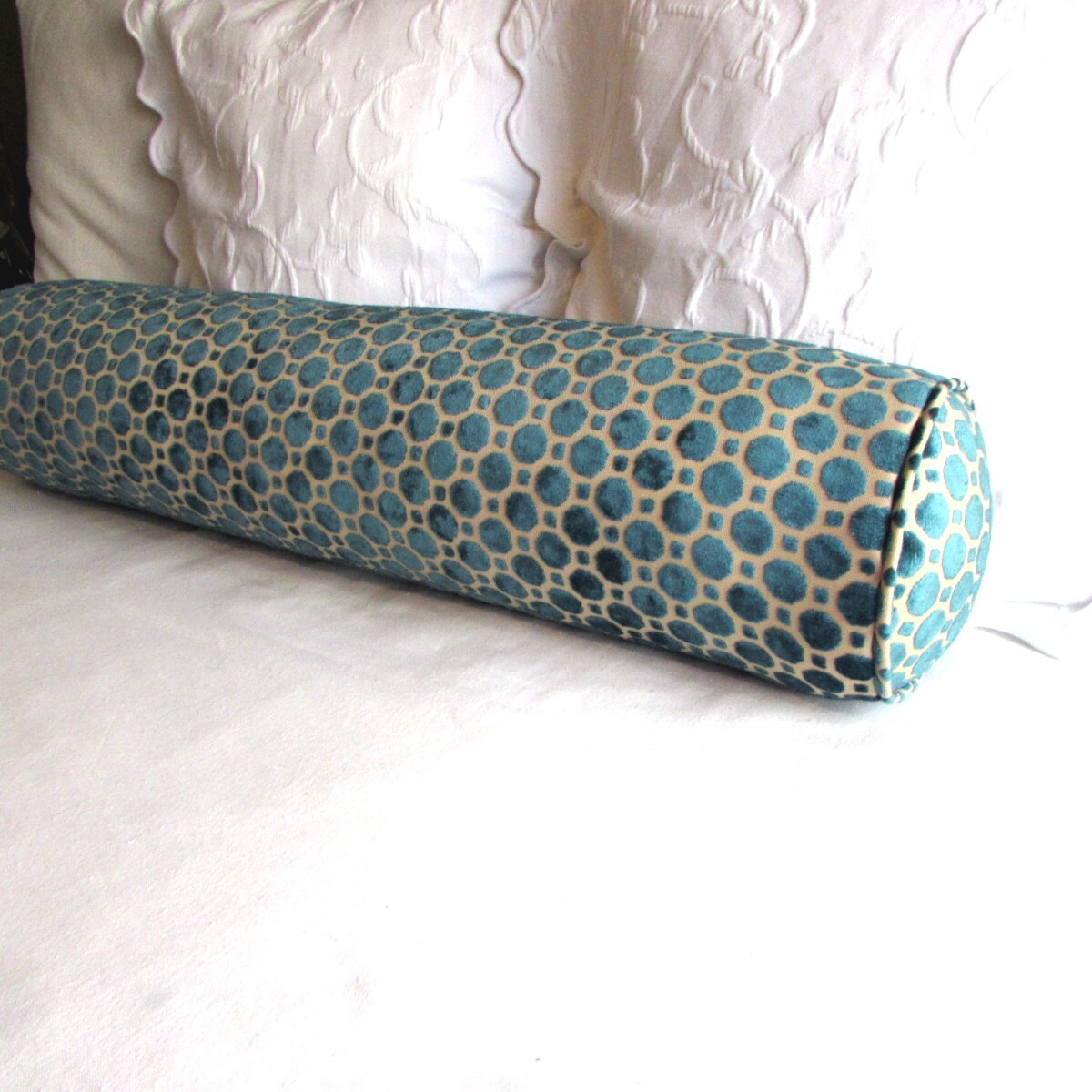 VELVET TURQUOISE bolster pillow 8x54 includes insert