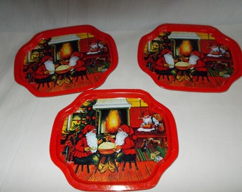 Vintage Small Metal Christmas Tip Trays