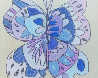 Butterfly Jennifer Mercede painting 4x4in 'Purpz'
