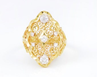 Antique, Art Deco, 14k, Yellow Gold, Diamond, Dinner Ring