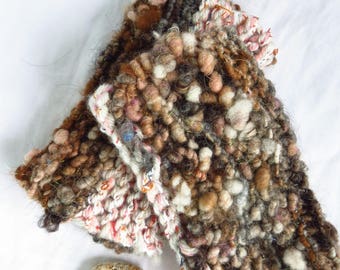 Pastoral Creatures - Handspun, handknit mitts - fingerless gloves, mismatched, commercial yarn blend, art yarn, mittens, animal fibers