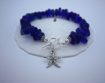 Cobalt Blue Sea Glass Bracelet, Charm Bracelet, Seaglass Bracelet Beach Glass Bracelet Beach Bracelet Sea Glass Jewelry Seaglass Jewelry 031