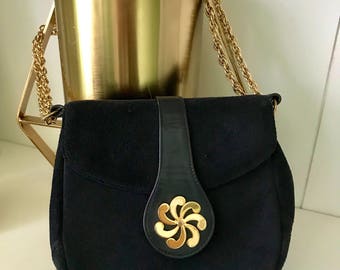 Vintage 1940's navy blue suede handbag/purse by Triangle New York