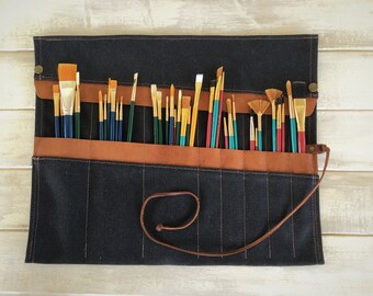 Paint Brush Roll, Artist Roll, Paint Brush Organizer, Artist pouch, Paint Brush Holder, Painters Travel Case