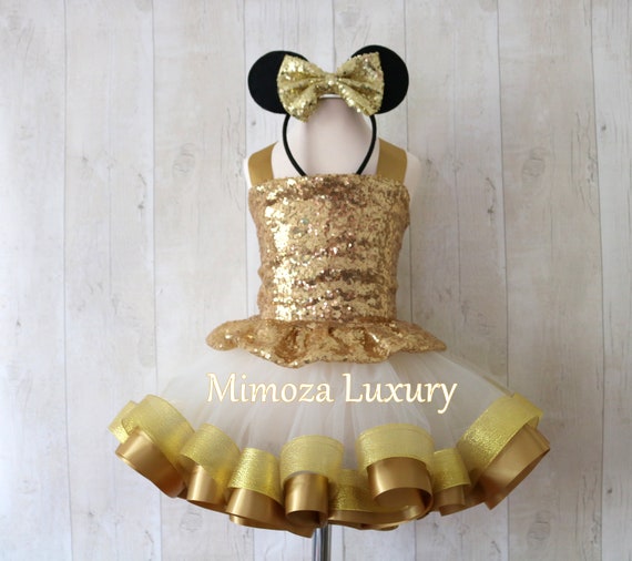 Luxury Gold Minnie Mouse Outfit, gold minnie mouse birthday dress, gold tutu princess dress,gold minnie mouse, gold tutu outfit, gold infant