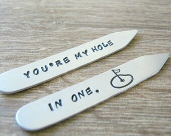 Golf Collar Stays, Golfer Collar Stays, You're My Hole In One collar stays, Golf Humor, Gifts for golfers, golfer boyfriend, gay golfer