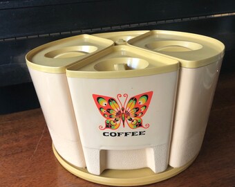 Butterfly Canisters Lazy Susan Set of 4 - Kitchen Storage Sterilite 1591 Pink Green Butterflies Plastic Canister Set Coffee Flour Sugar Tea