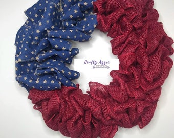 Burlap fourth of July wreath, burlap patriotic wreath, Americana wreath, burlap wreath, USA wreath, burlap wreath for front door