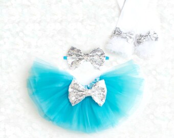 Aqua Tutu, Silver and Teal Tutu Blue and Silver Tutu Turquoise and Silver Tutu Frozen Tutu Winter Onederland Tutu Cinderella Tutu Light Blue
