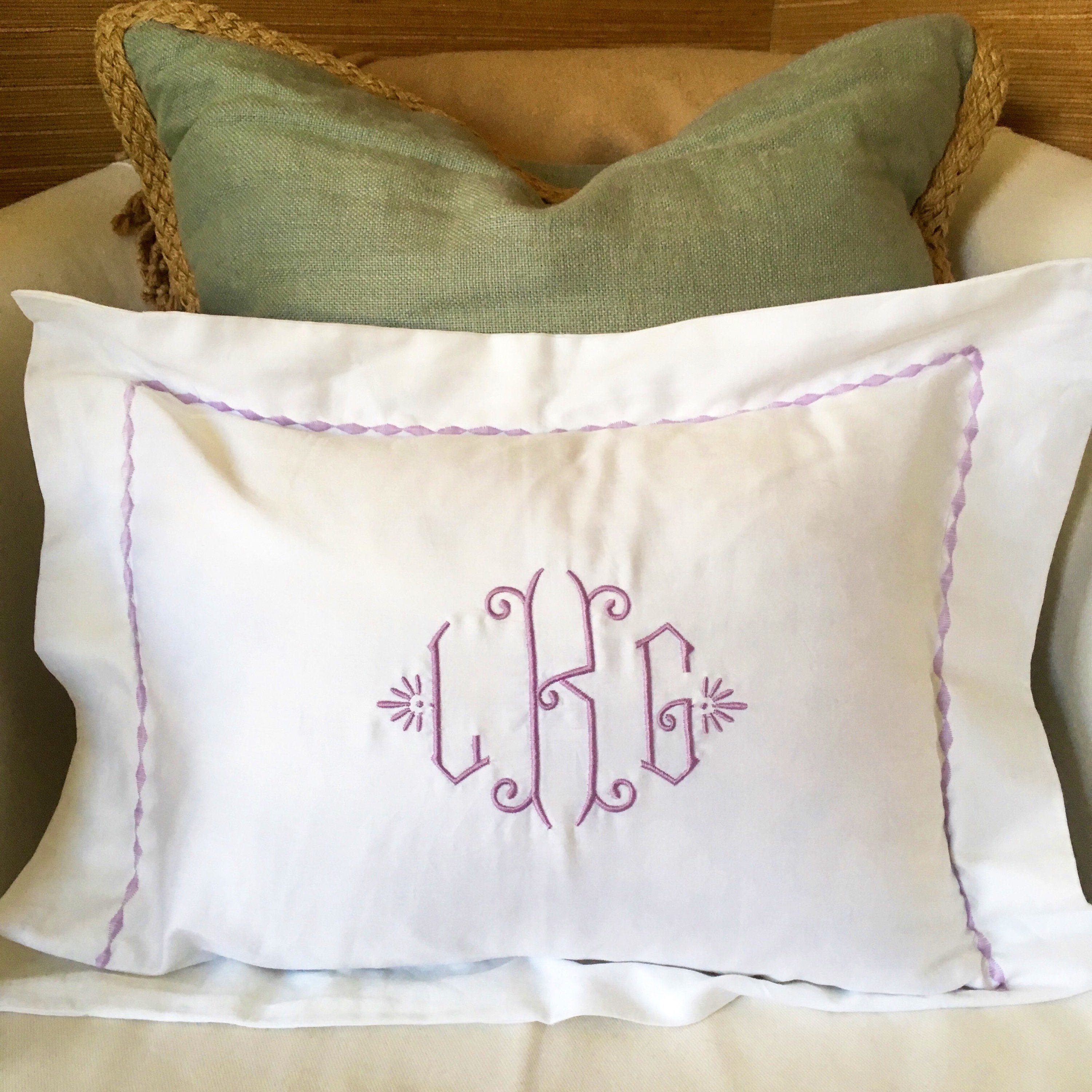 Monogram Boudoir Pillow Sham with Custom Embroidered Border / Monogram