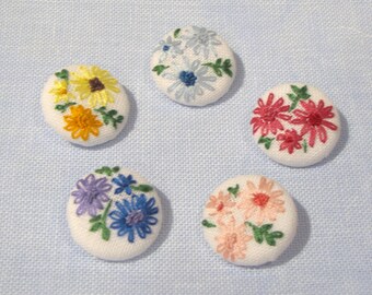 Vintage Style Floral Hand Embroidered Buttons