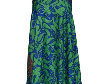 Women's Magic Beach Wrap Skirt Blue Green Paisley Print Silk Reversible Cruise Dress