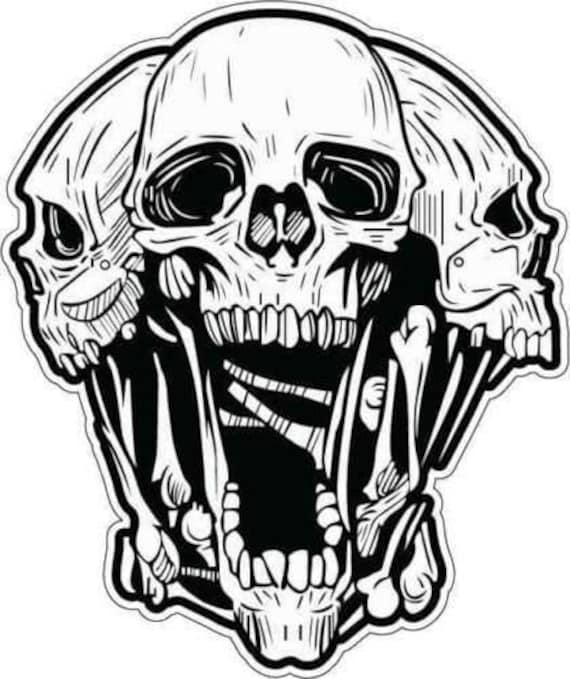 Multiple Skull Motorcycle / Sticker Decal Vinyl Printed Laptop