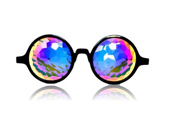 Prizm - Kaleidoscope Glasses – Amber Rainbow Fractal – Hand Polished Tribal Frame Rave Prism LED EDM Diffraction Glasses - Black