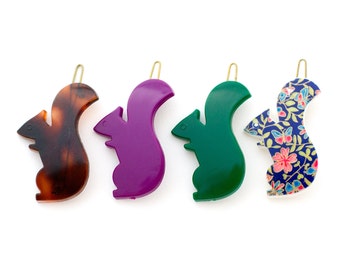 Vintage Squirrel Barrettes - French Plastic Hair Clips - Rare Made in France 1970s + 1980s New Old Vintage - sold by Mane Message
