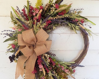 Rustic Front Door Wreath,Woodland Wreath,Year Round Wreath, Primitive Wreath, Spring Wreath, Summer Wreath