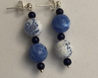 Hand Crafted Blue and White Beaded Earrings.