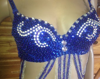 2 sequin gem bead showgirl costume bra