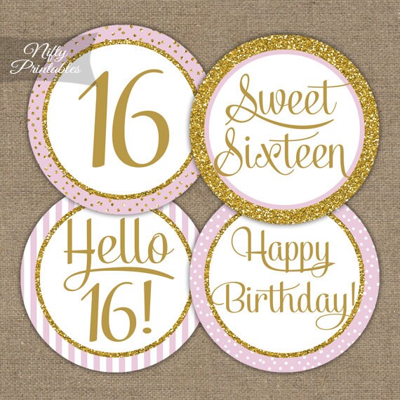 Sweet 16 Birthday Cupcake Toppers Sweet Sixteen Pink Gold