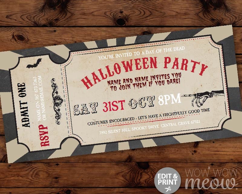 Halloween Invitation Ticket Horror Circus Party Printable