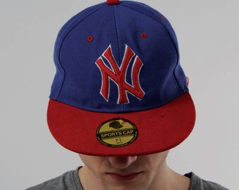 New York Yankees vintage full cap blue red big font logo baseball cap universal size unisex original hip hop rapper basketball urban hat