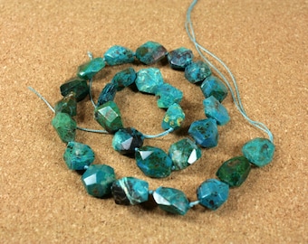 A+ Chrysocholla Faceted Nugget Beads - Dark Teal and Blue Center Drilled Beads, 15x15mm, 17 inch strand