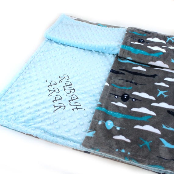 Personalized Baby Blanket, Minky Baby Blanket Boy, Blue Gray Plane baby blanket, Name Baby Blanket, Baby Shower Gift, Baby Gift, Kids Minky