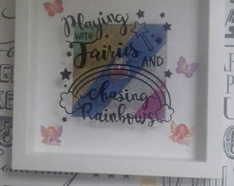 Fairy And Rainbow Vinyl Box Frame, Children's Bedroom Decor, Little Girls Gift, Nursery Decor, Fairy Garden, Magical Gifts, Make Believe