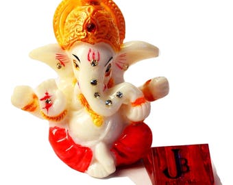 2.5" Mini Lord Ganesh / Ganpati Poly Marble Idol. Hindu God of Success - FREE Agarbati (Incense stick) stand - Ganpati Statue