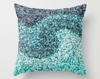 Geometric Throw Pillow Cover Mosaic Pillow Cover Navy Teal Pillow Cover Accent Pillow Cover Decorative Pillow Cushion Cover Euro Sham Cover