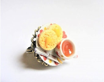 Food Jewelry, Crumpets and Tea Ring, Miniature Food Jewelry, Mini Food, Miniature Food Ring, Dolls House Food, Tea and crumpets, Kawaii ring