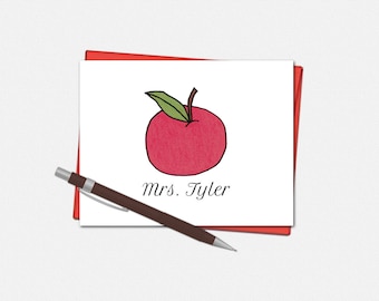 Personalized Note Cards - Apple Note Cards for Teachers - Set of 10 Folded Note Cards - Teacher Gifts - Custom Note Cards